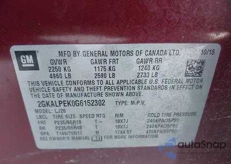 2016 GMC Terrain Slt z USA, uszkodzony, nr VIN 2GKALPEK0G6152302